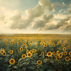 天空卷积云金色向日葵花海图片